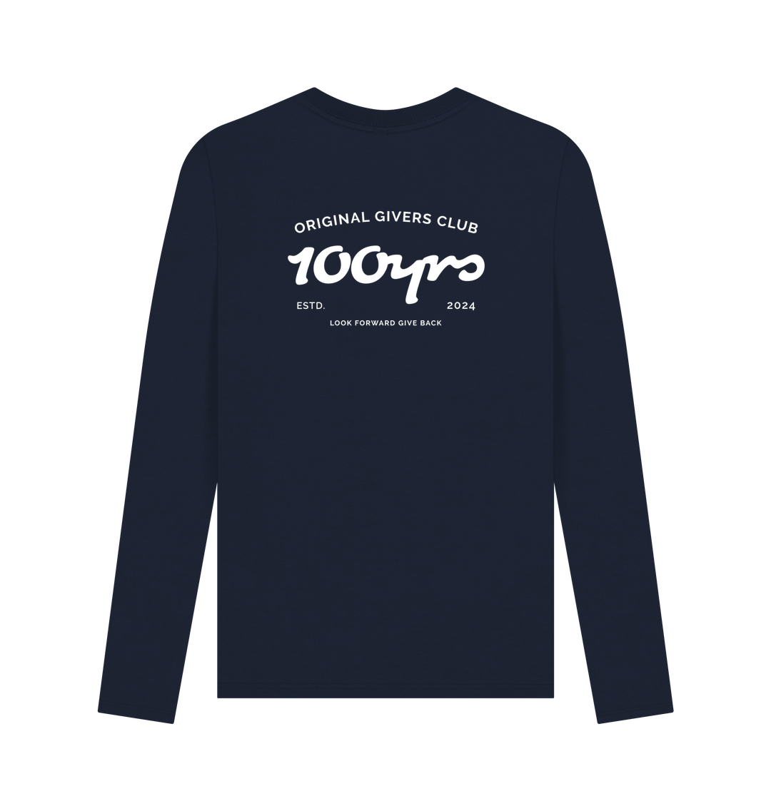 Navy Blue Printed Long Sleeve T Shirt Back